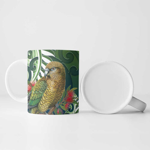 New Zealand Kea Bird Ceramic Mug With Maori Koru Fern - Aussie Hoodie