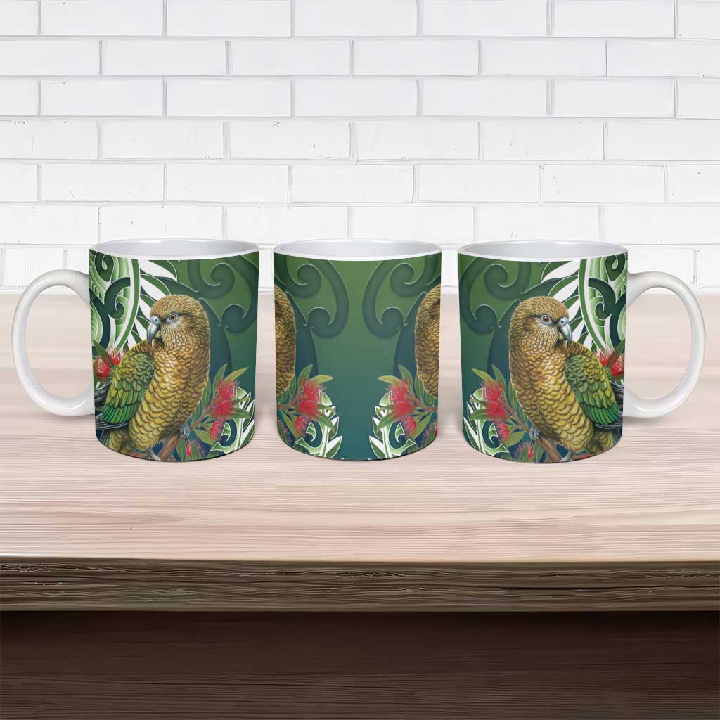 New Zealand Kea Bird Ceramic Mug With Maori Koru Fern - Aussie Hoodie
