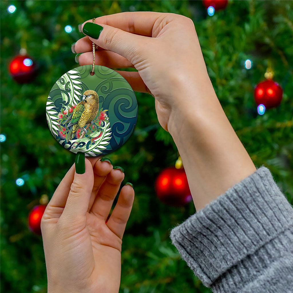 New Zealand Kea Bird Ceramic Ornament With Maori Koru Fern