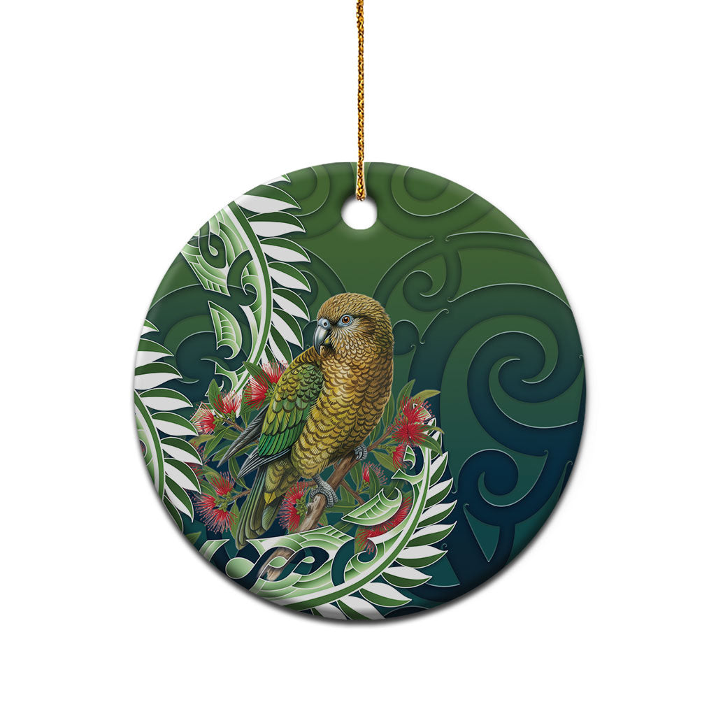 New Zealand Kea Bird Ceramic Ornament With Maori Koru Fern