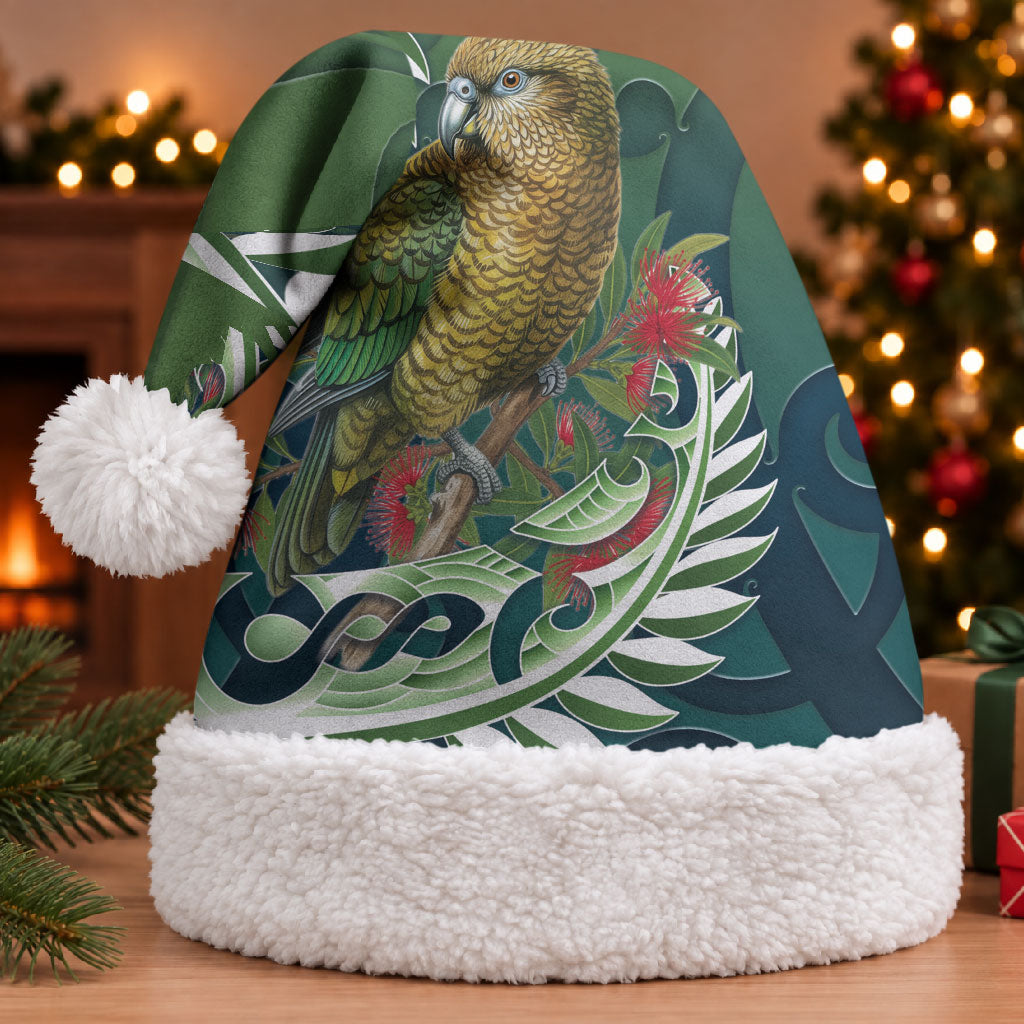 New Zealand Kea Bird Christmas Santa Hat With Maori Koru Fern