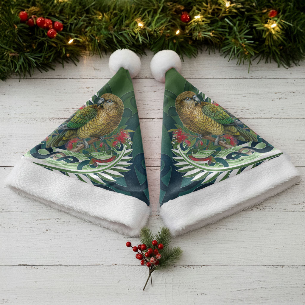 New Zealand Kea Bird Christmas Santa Hat With Maori Koru Fern