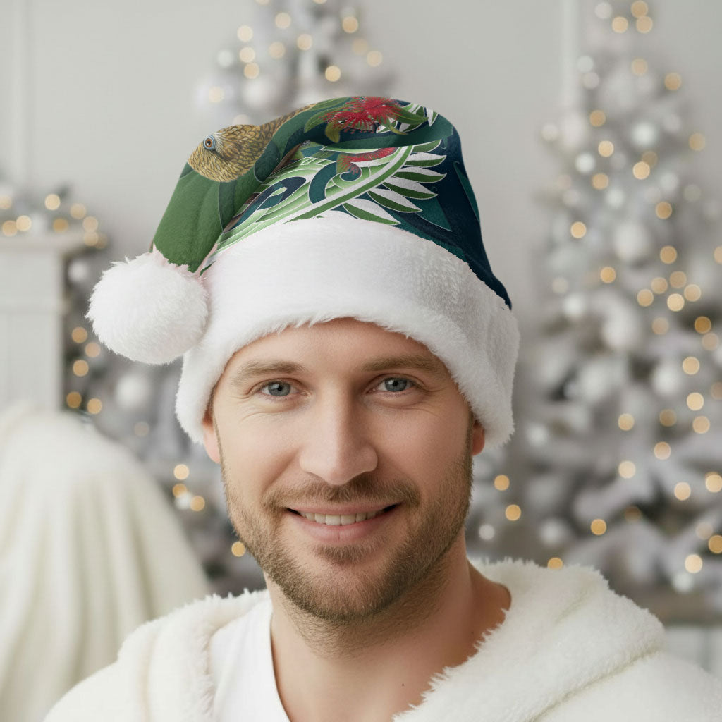 New Zealand Kea Bird Christmas Santa Hat With Maori Koru Fern
