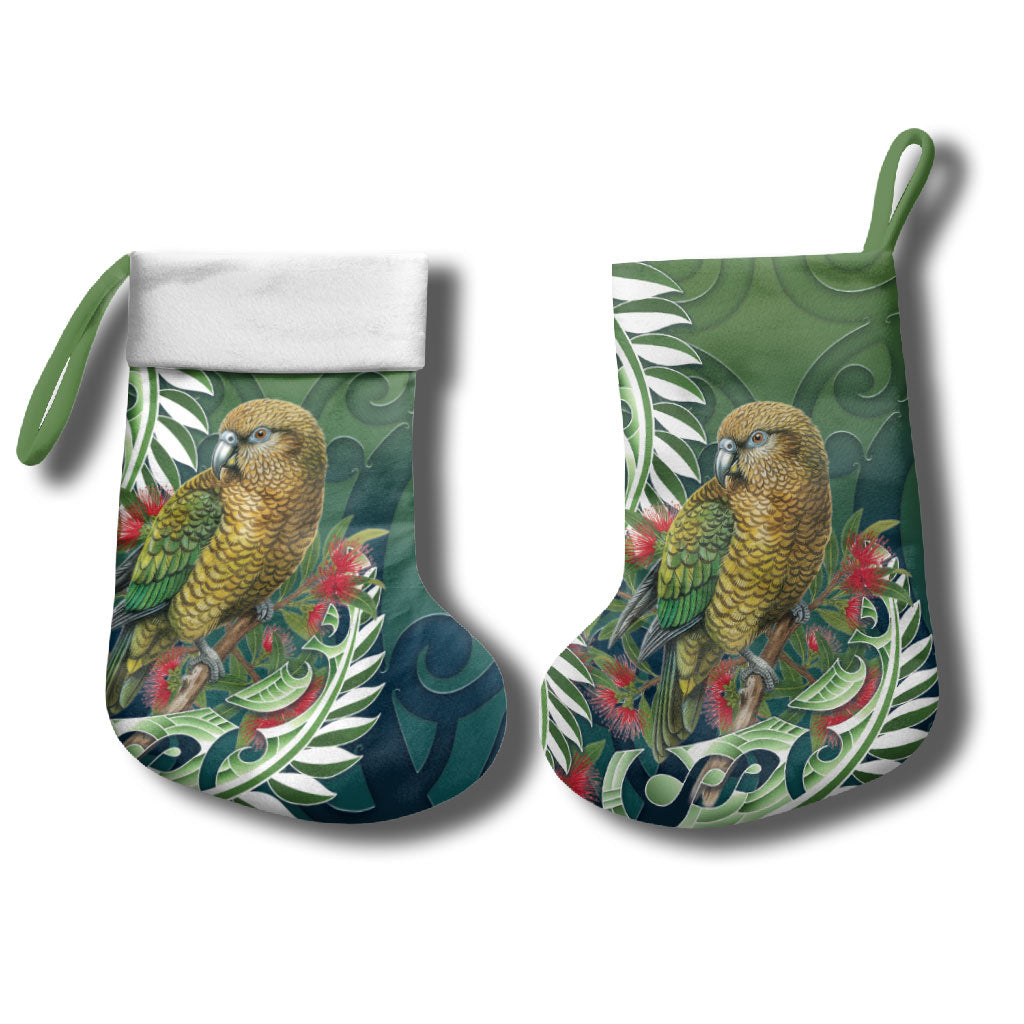 New Zealand Kea Bird Christmas Stocking With Maori Koru Fern