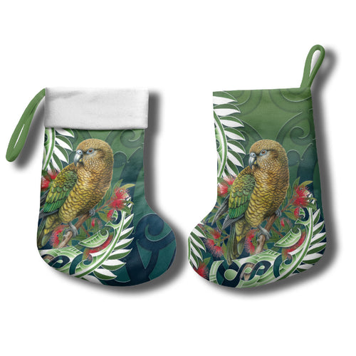 New Zealand Kea Bird Christmas Stocking With Maori Koru Fern