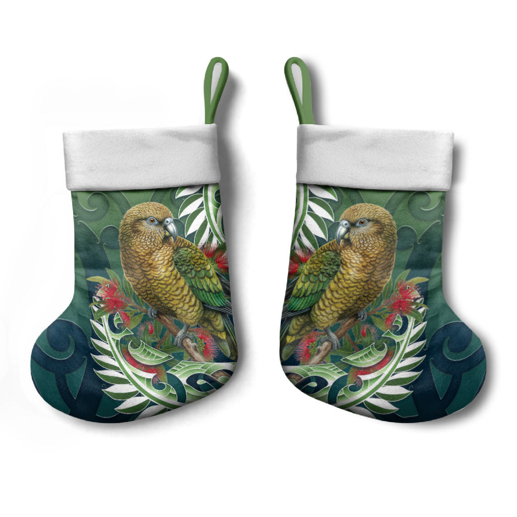 New Zealand Kea Bird Christmas Stocking With Maori Koru Fern