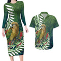 New Zealand Kea Bird Couples Matching Long Sleeve Bodycon Dress and Hawaiian Shirt With Maori Koru Fern - Aussie Hoodie
