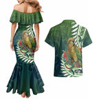 New Zealand Kea Bird Couples Matching Mermaid Dress and Hawaiian Shirt With Maori Koru Fern - Aussie Hoodie