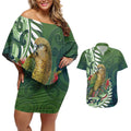 New Zealand Kea Bird Couples Matching Off Shoulder Short Dress and Hawaiian Shirt With Maori Koru Fern - Aussie Hoodie