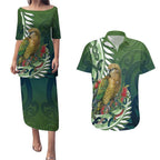 New Zealand Kea Bird Couples Matching Puletasi and Hawaiian Shirt With Maori Koru Fern - Aussie Hoodie