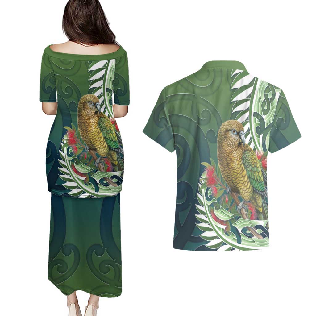 New Zealand Kea Bird Couples Matching Puletasi and Hawaiian Shirt With Maori Koru Fern - Aussie Hoodie