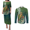New Zealand Kea Bird Couples Matching Puletasi and Long Sleeve Button Shirt With Maori Koru Fern - Aussie Hoodie