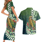 New Zealand Kea Bird Couples Matching Short Sleeve Bodycon Dress and Hawaiian Shirt With Maori Koru Fern - Aussie Hoodie