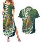 New Zealand Kea Bird Couples Matching Summer Maxi Dress and Hawaiian Shirt With Maori Koru Fern - Aussie Hoodie
