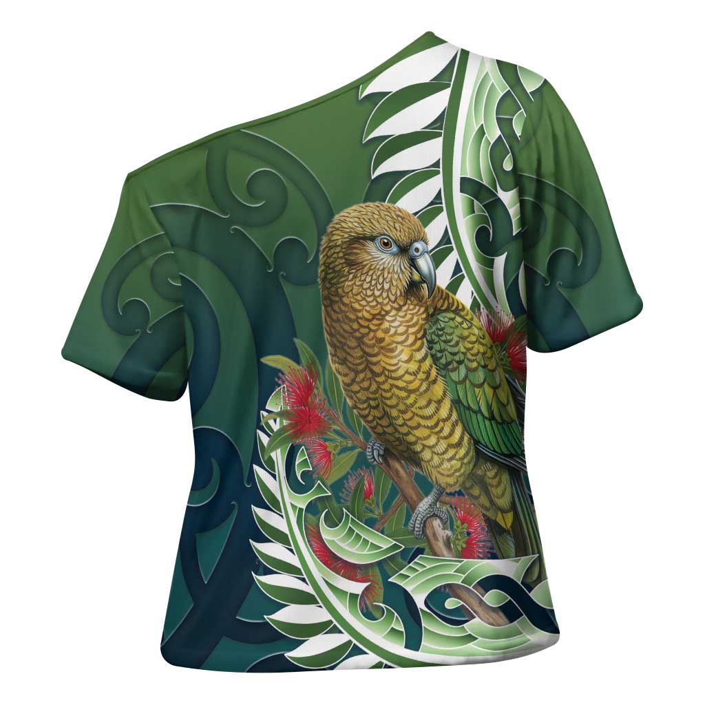 New Zealand Kea Bird Cross Shoulder Shirt With Maori Koru Fern - Aussie Hoodie