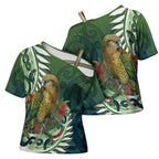 New Zealand Kea Bird Cross Shoulder Shirt With Maori Koru Fern - Aussie Hoodie