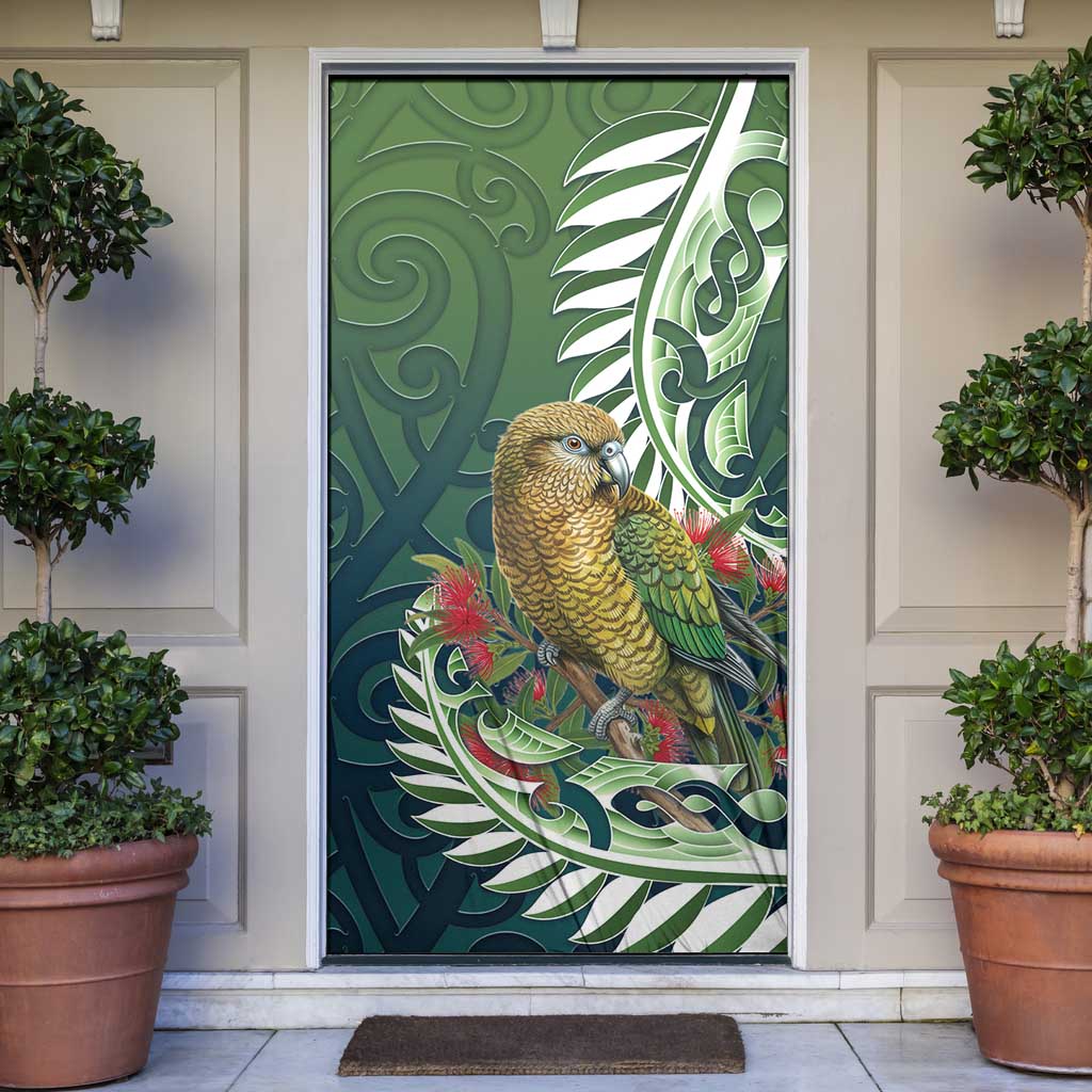 New Zealand Kea Bird Door Cover With Maori Koru Fern - Aussie Hoodie