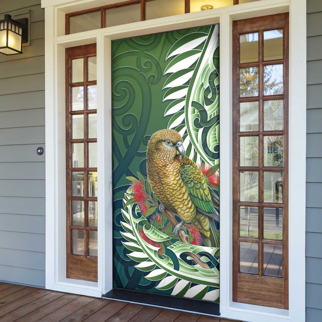 New Zealand Kea Bird Door Cover With Maori Koru Fern - Aussie Hoodie