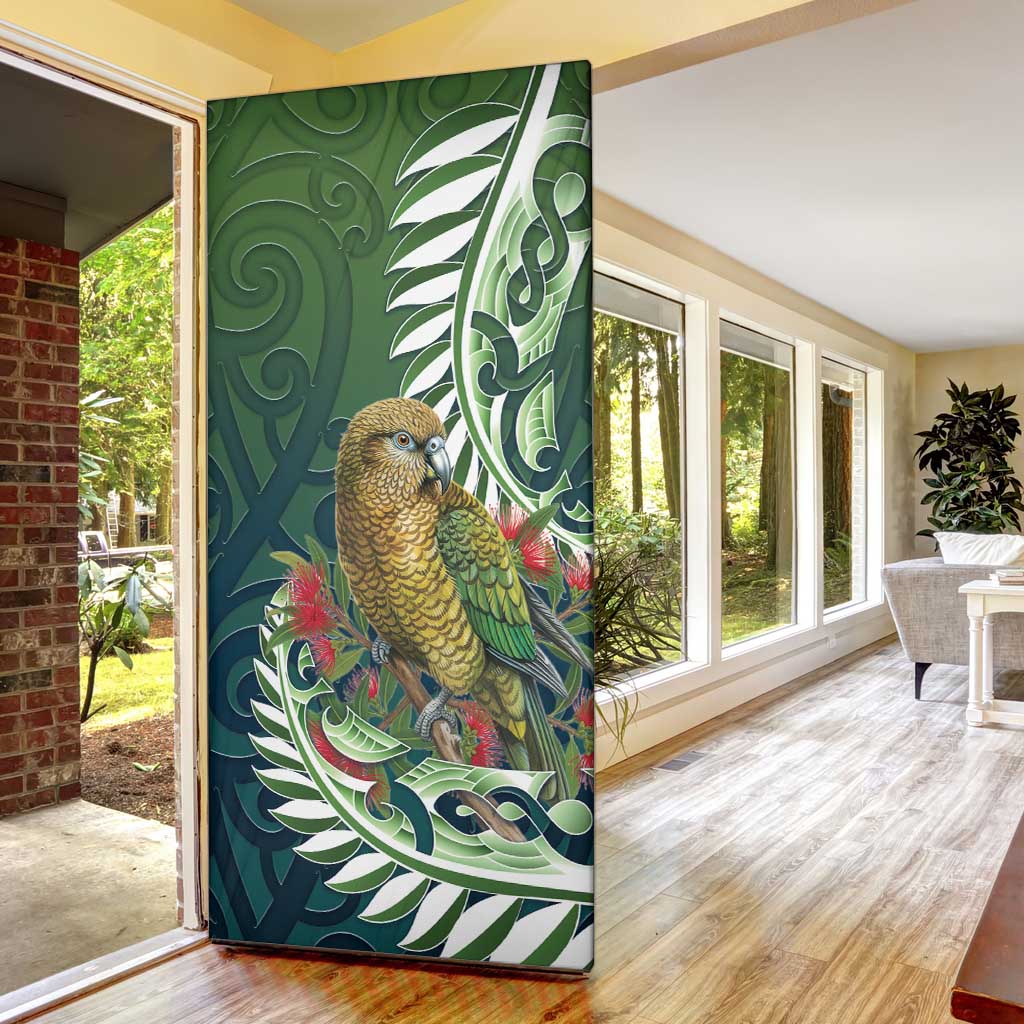 New Zealand Kea Bird Door Cover With Maori Koru Fern - Aussie Hoodie
