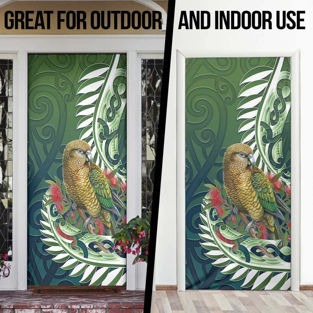 New Zealand Kea Bird Door Cover With Maori Koru Fern - Aussie Hoodie