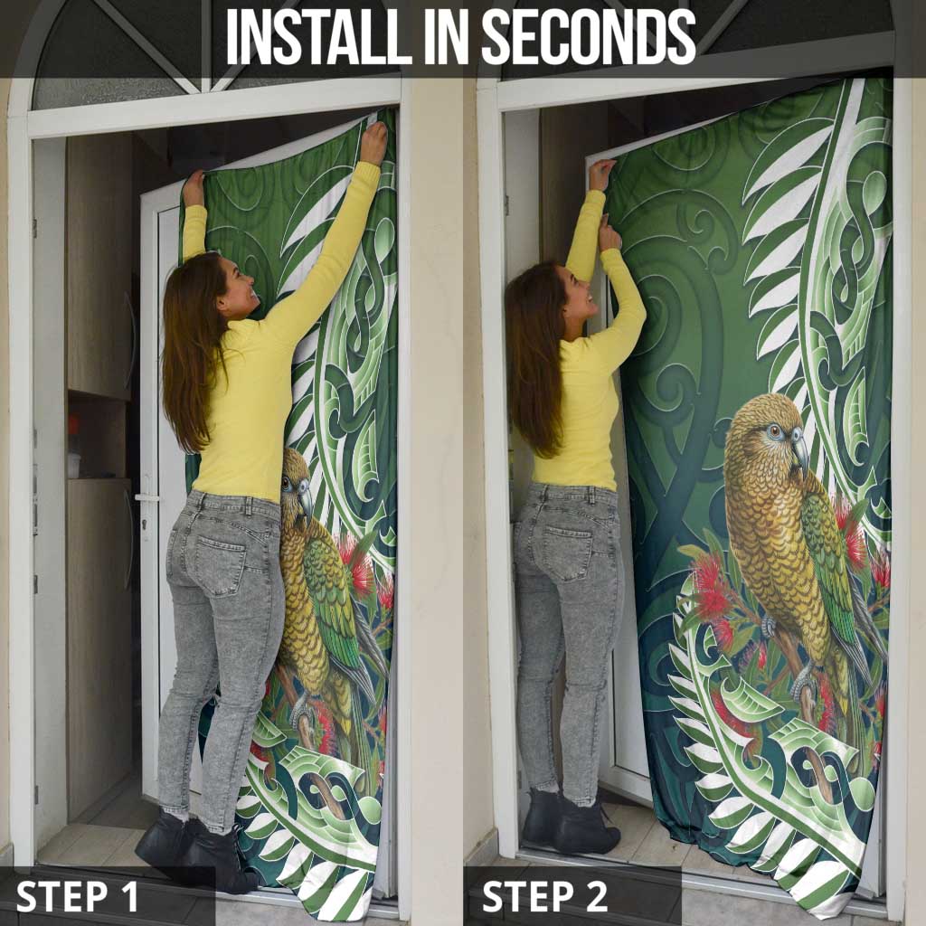 New Zealand Kea Bird Door Cover With Maori Koru Fern - Aussie Hoodie