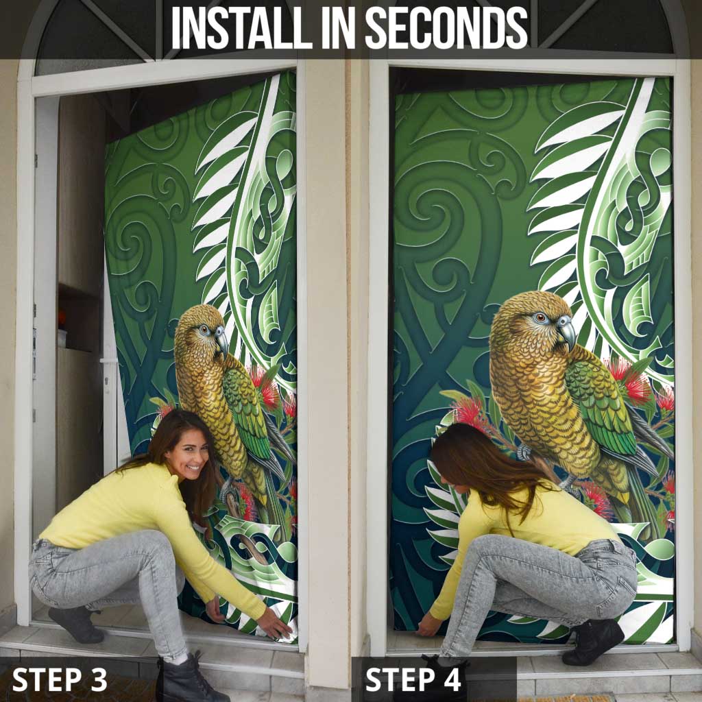 New Zealand Kea Bird Door Cover With Maori Koru Fern - Aussie Hoodie