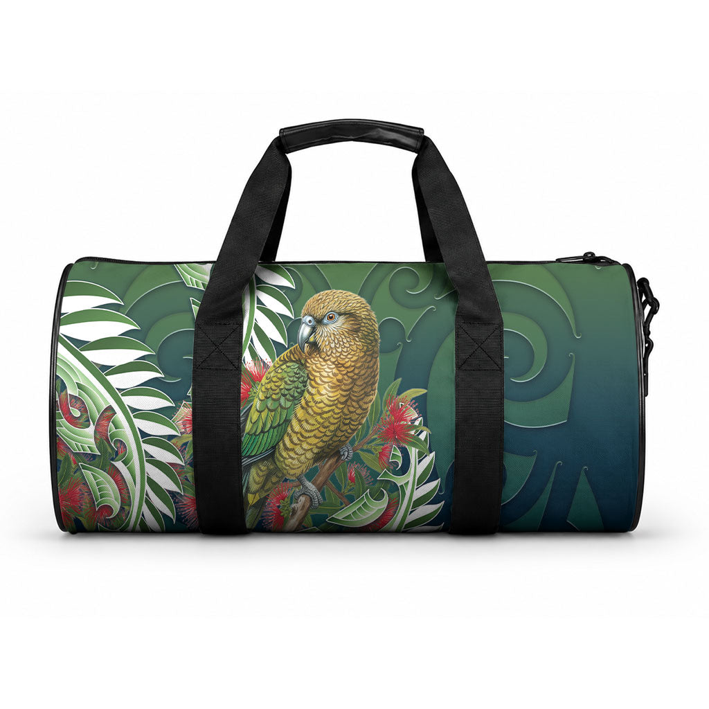 New Zealand Kea Bird Duffle Bag With Maori Koru Fern