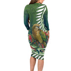 New Zealand Kea Bird Family Matching Long Sleeve Bodycon Dress and Hawaiian Shirt With Maori Koru Fern - Aussie Hoodie