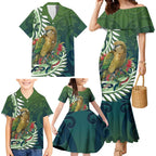 New Zealand Kea Bird Family Matching Mermaid Dress and Hawaiian Shirt With Maori Koru Fern - Aussie Hoodie