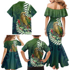 New Zealand Kea Bird Family Matching Mermaid Dress and Hawaiian Shirt With Maori Koru Fern - Aussie Hoodie