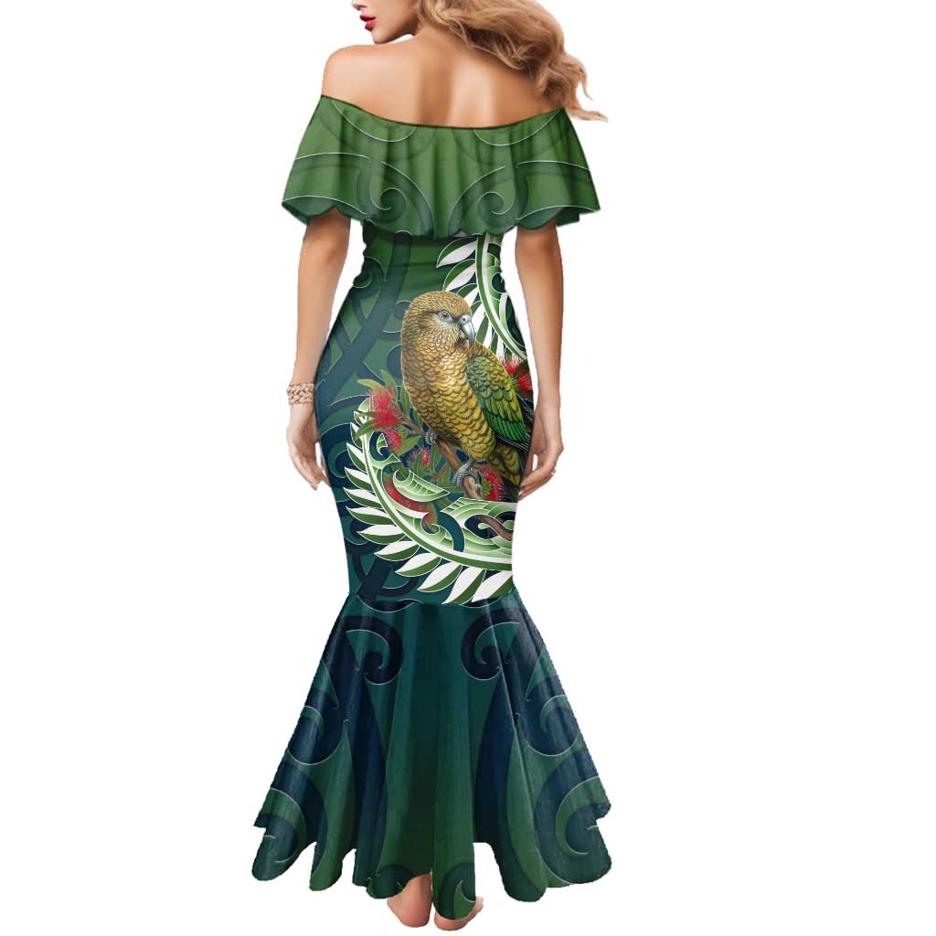 New Zealand Kea Bird Family Matching Mermaid Dress and Hawaiian Shirt With Maori Koru Fern - Aussie Hoodie