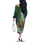 New Zealand Kea Bird Family Matching Off The Shoulder Long Sleeve Dress and Hawaiian Shirt With Maori Koru Fern - Aussie Hoodie