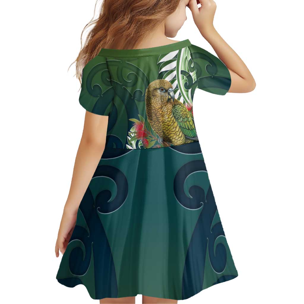 New Zealand Kea Bird Family Matching Off Shoulder Short Dress and Hawaiian Shirt With Maori Koru Fern - Aussie Hoodie