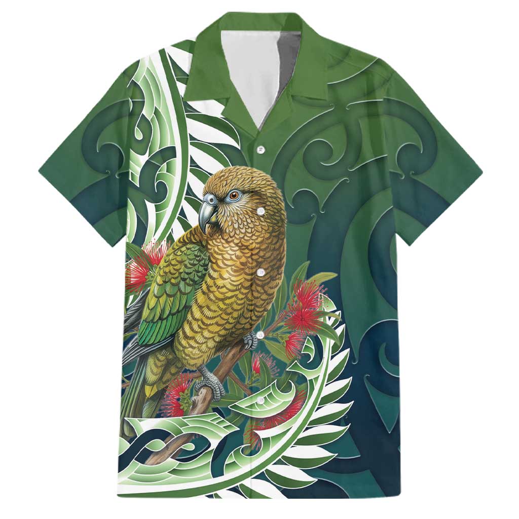 New Zealand Kea Bird Family Matching Off Shoulder Short Dress and Hawaiian Shirt With Maori Koru Fern - Aussie Hoodie