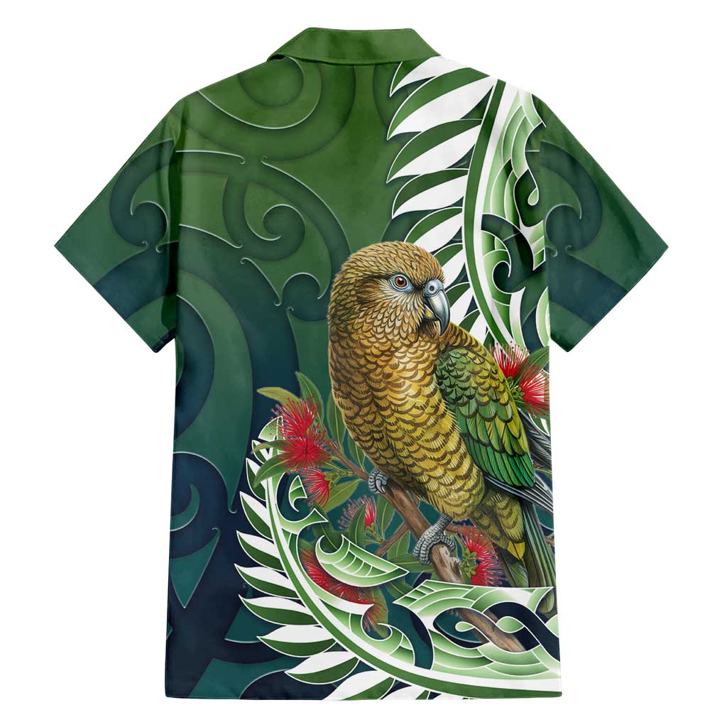 New Zealand Kea Bird Family Matching Off Shoulder Short Dress and Hawaiian Shirt With Maori Koru Fern - Aussie Hoodie