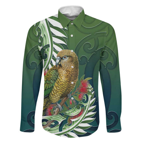 New Zealand Kea Bird Family Matching Off Shoulder Short Dress and Hawaiian Shirt With Maori Koru Fern - Aussie Hoodie
