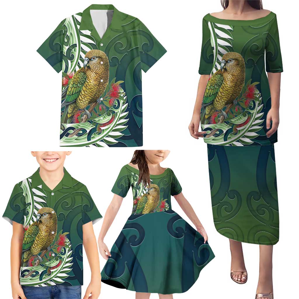 New Zealand Kea Bird Family Matching Puletasi and Hawaiian Shirt With Maori Koru Fern - Aussie Hoodie