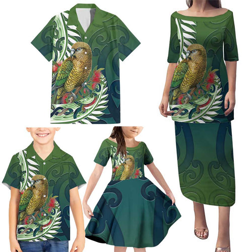 New Zealand Kea Bird Family Matching Puletasi and Hawaiian Shirt With Maori Koru Fern - Aussie Hoodie