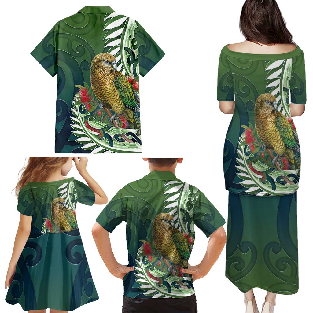 New Zealand Kea Bird Family Matching Puletasi and Hawaiian Shirt With Maori Koru Fern - Aussie Hoodie