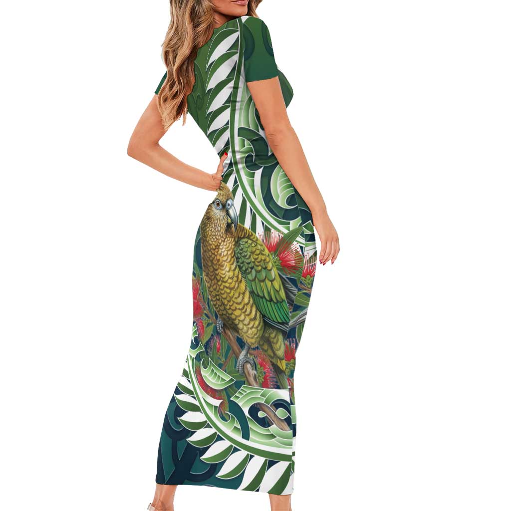 New Zealand Kea Bird Family Matching Short Sleeve Bodycon Dress and Hawaiian Shirt With Maori Koru Fern - Aussie Hoodie
