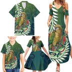 New Zealand Kea Bird Family Matching Summer Maxi Dress and Hawaiian Shirt With Maori Koru Fern - Aussie Hoodie