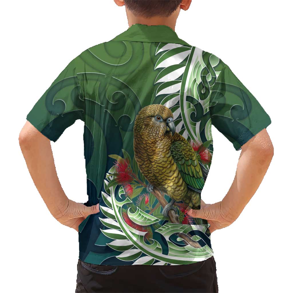 New Zealand Kea Bird Family Matching Summer Maxi Dress and Hawaiian Shirt With Maori Koru Fern - Aussie Hoodie