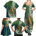 New Zealand Kea Bird Family Matching Summer Maxi Dress and Hawaiian Shirt With Maori Koru Fern - Aussie Hoodie