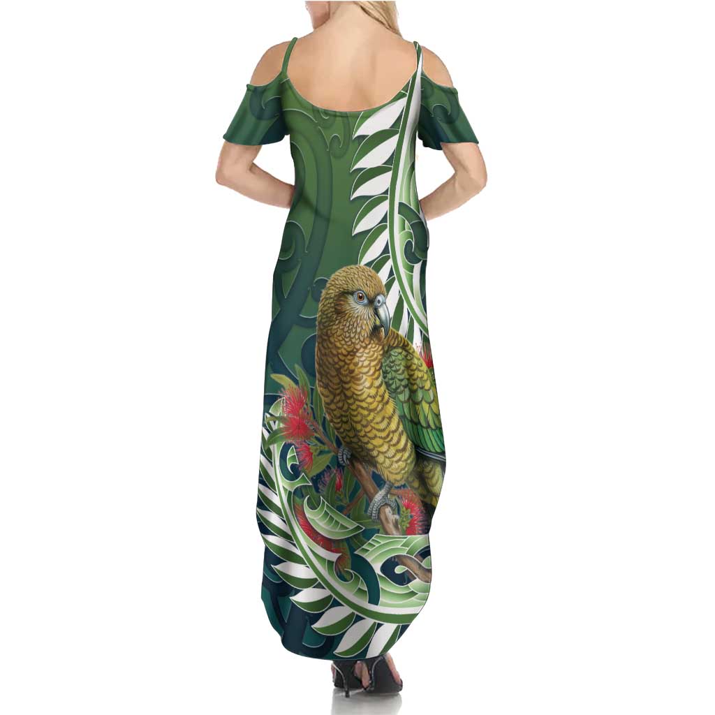 New Zealand Kea Bird Family Matching Summer Maxi Dress and Hawaiian Shirt With Maori Koru Fern - Aussie Hoodie