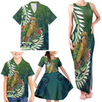 New Zealand Kea Bird Family Matching Tank Maxi Dress and Hawaiian Shirt With Maori Koru Fern - Aussie Hoodie