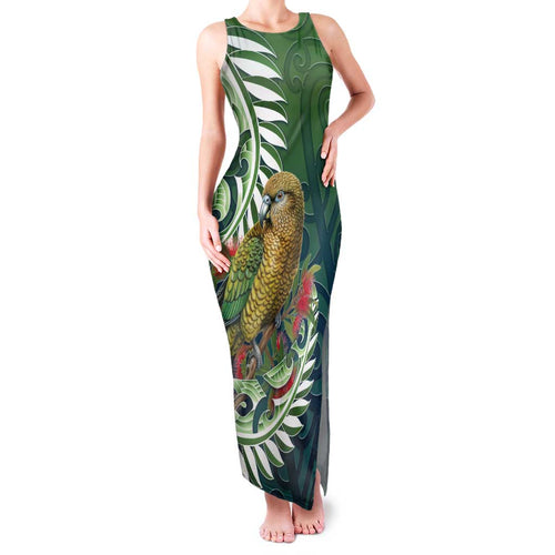New Zealand Kea Bird Family Matching Tank Maxi Dress and Hawaiian Shirt With Maori Koru Fern - Aussie Hoodie