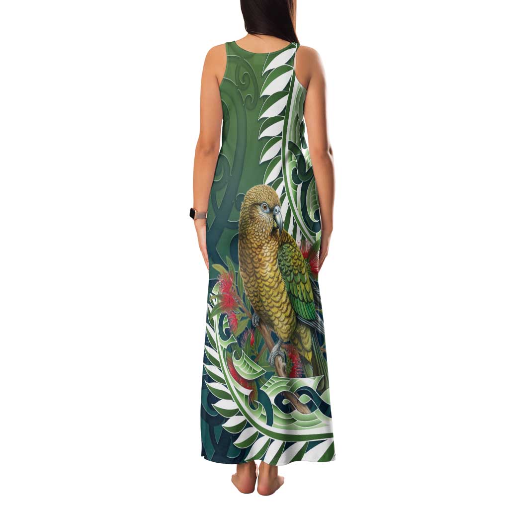 New Zealand Kea Bird Family Matching Tank Maxi Dress and Hawaiian Shirt With Maori Koru Fern - Aussie Hoodie