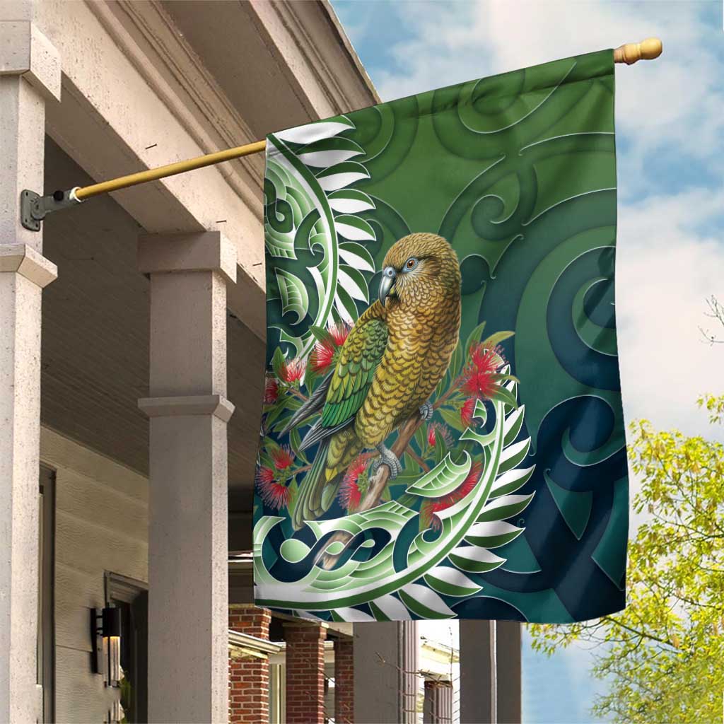 New Zealand Kea Bird Garden Flag With Maori Koru Fern - Aussie Hoodie