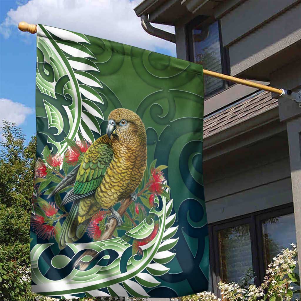 New Zealand Kea Bird Garden Flag With Maori Koru Fern - Aussie Hoodie
