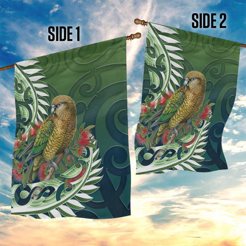 New Zealand Kea Bird Garden Flag With Maori Koru Fern - Aussie Hoodie